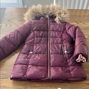 Michael Kors Purple Puffer Coat with Faux Fur Hood
